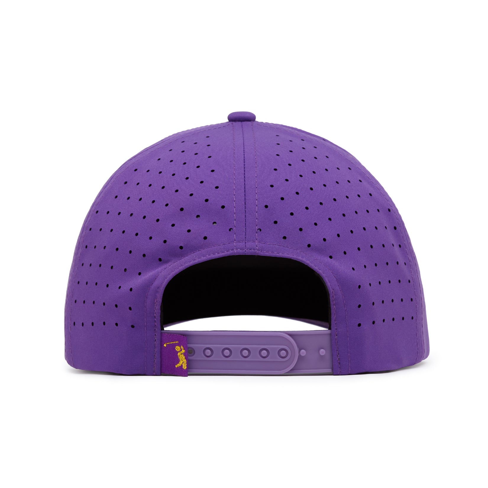 Purple cap with a small logo on a white background