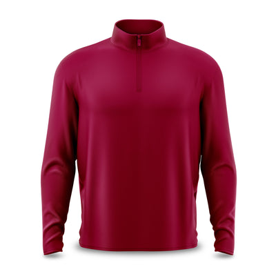 The Burgundy - Q-Zip is a long-sleeve, maroon pullover with a mock neck and quarter-zip closure. Its athletic fit and smooth finish deliver comfort and style, with no visible logos or patterns, shown on a plain white background.