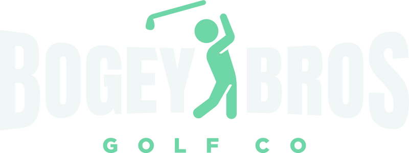 A mint green stick figure swings a golf club overhead. Below, bold text reads GOLF CO. The background is light gray, creating a clean, modern look.