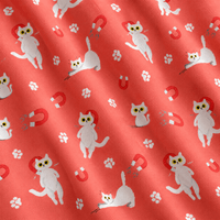 Introducing the “Kitty” Magnet - Polo: This stylish polo showcases a lively patterned fabric adorned with playful white cat illustrations, red horseshoe magnets, and white paw prints on a vibrant coral background. The curious and energetic cats bring personality to the design, while the subtle wave texture adds movement. Crafted for both style and performance, this athletic-fit polo offers UPF 50 protection—perfect for any occasion.